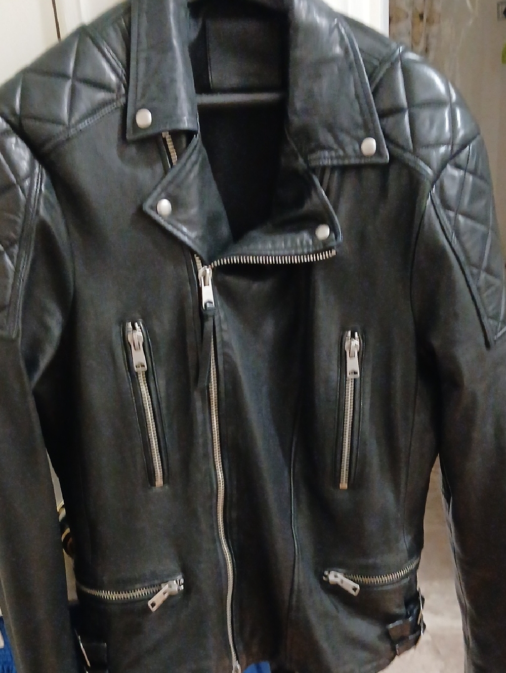 All Saints Black Quilted-Shoulder  Leather Biker Jacket Very good condition